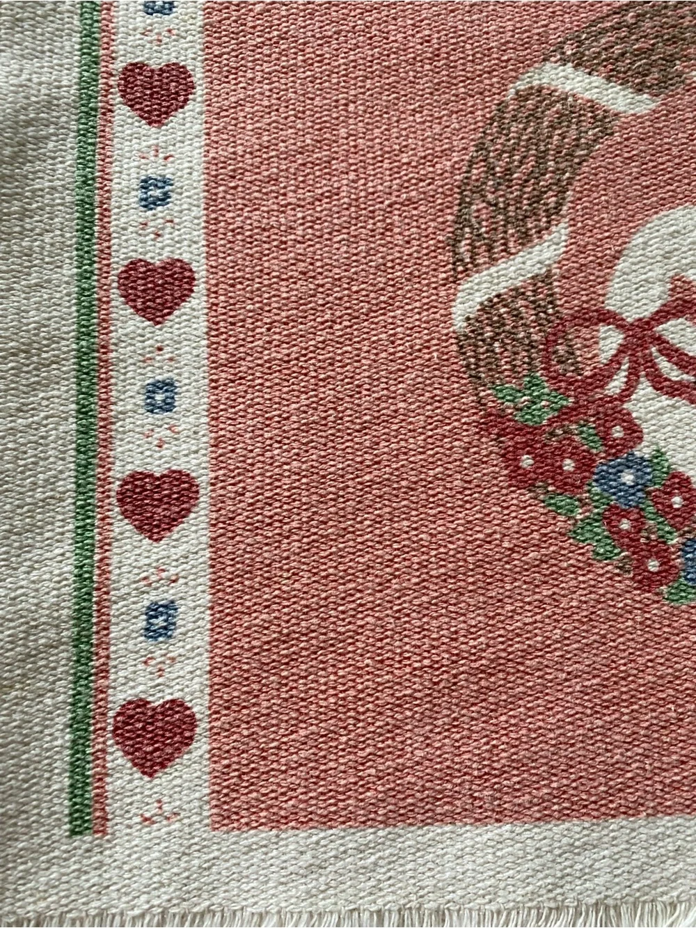 Vintage 80s 90s Country Goose And Hearts Woven Cotton Placemat Set of 4